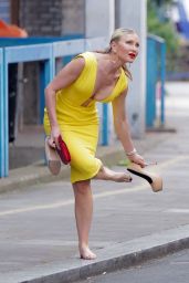 Caprice Plunging Yellow Dress London Streets 06.29.2020