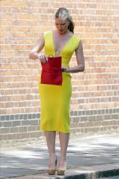 Caprice Plunging Yellow Dress London Streets 06.29.2020
