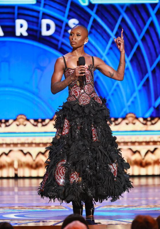 Cynthia Erivo Marni Black Feather Gown Tony Awards Host 06.08.2025