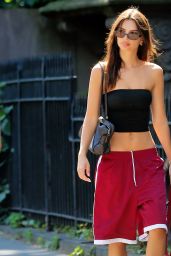 Emily Ratajkowski Strolls Brooklyn in Tube Top & Shorts
