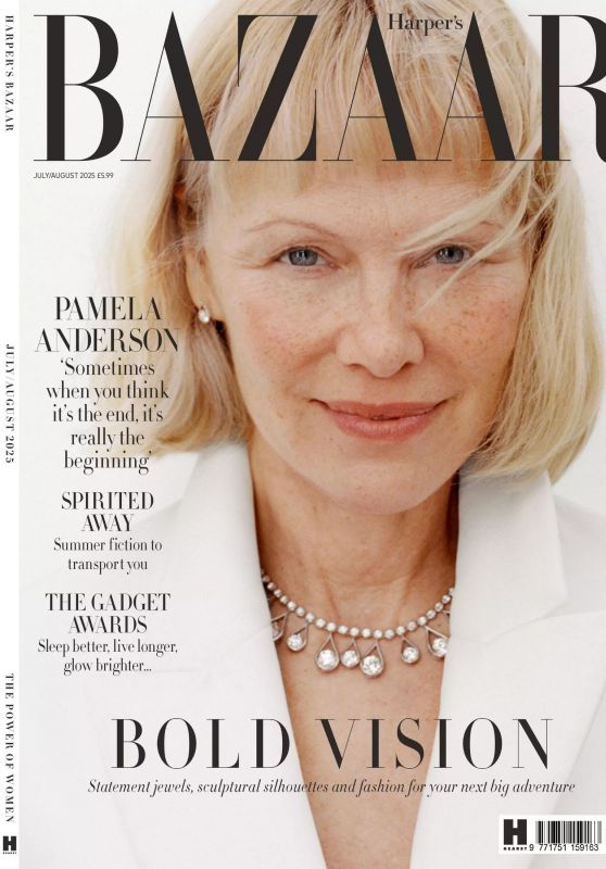 Pamela Anderson Unveils Grecian Minimalism for UK Bazaar 2025