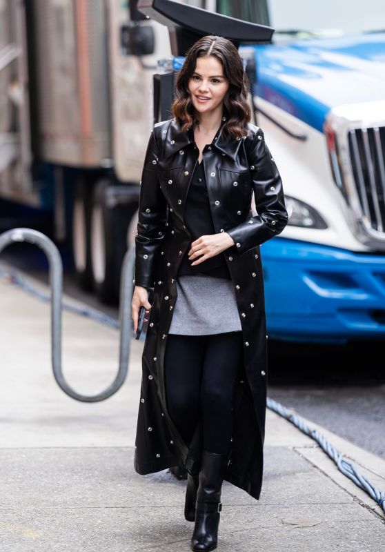 Selena Gomez Wears Studded A.W.A.K.E. Mode Coat in NYC