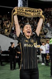 Brie Larson Cheers LAFC in Jersey at BMO Stadium Match