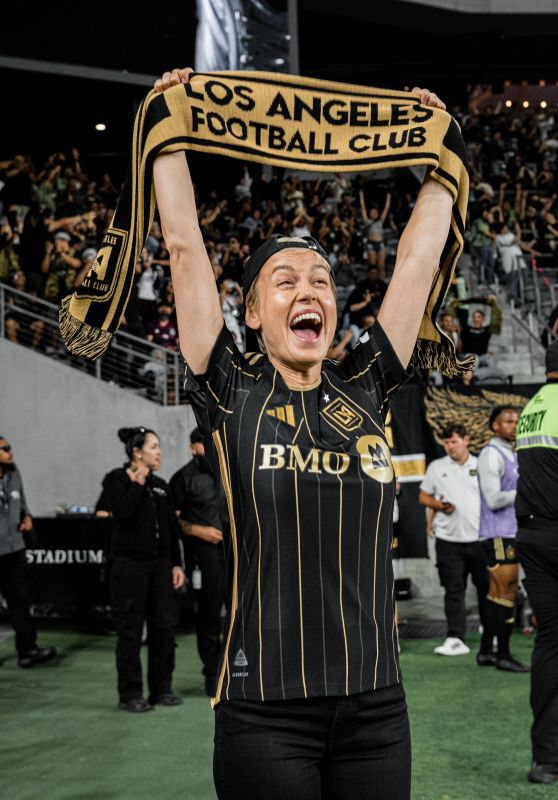 Brie Larson Cheers LAFC in Jersey at BMO Stadium Match