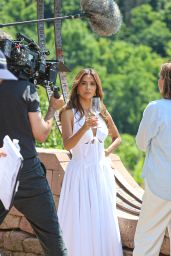 Eva Longoria Tours France in Effortless White Dress
