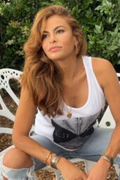 Eva Mendes Channels Effortless Chic in Ripped Denim