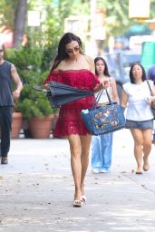 Famke Janssen Unveils Red Mini in NYC Stroll, July 8, 2025