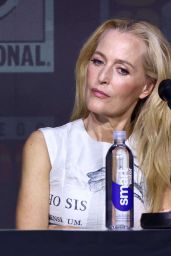 Gillian Anderson Attends Tron Ares Panel in Floral Futurism