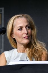 Gillian Anderson Attends Tron Ares Panel in Floral Futurism