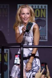Gillian Anderson Attends Tron Ares Panel in Floral Futurism
