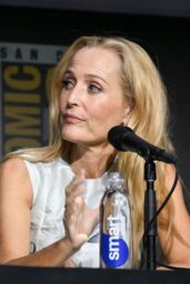 Gillian Anderson Attends Tron Ares Panel in Floral Futurism