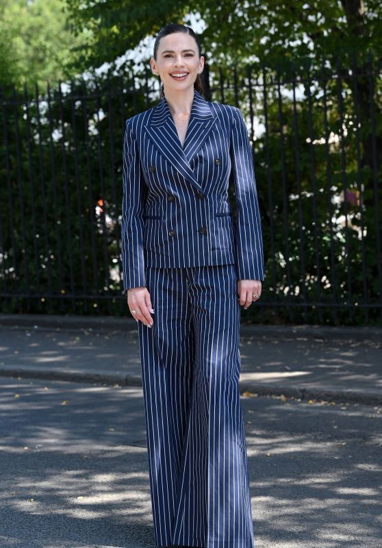 Hayley Atwell Unveils Sharp Stripes at Wimbledon