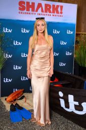 Helen George Gleams in Champagne Silk for "Shark!" Launch