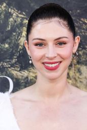 Hermione Corfield Floats in Feathered White at “Outlander” LA Premiere