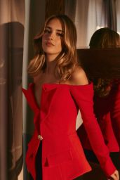 Julia Butters Commands Attention in Off-Shoulder Red Blazer in Fresh Editorial