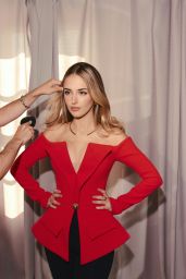 Julia Butters Commands Attention in Off-Shoulder Red Blazer in Fresh Editorial