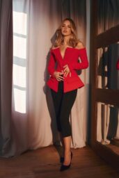 Julia Butters Commands Attention in Off-Shoulder Red Blazer in Fresh Editorial
