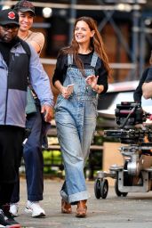 Katie Holmes Overalls NYC Set Style
