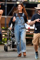 Katie Holmes Overalls NYC Set Style