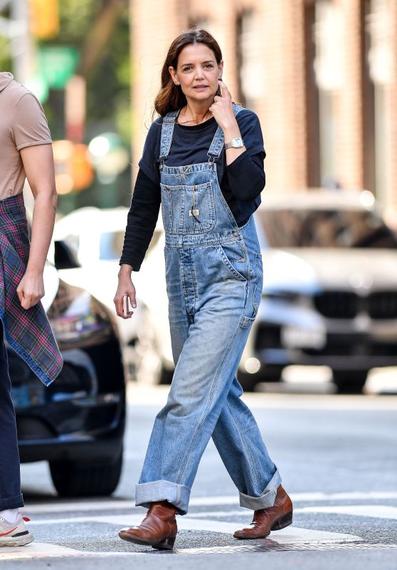 Katie Holmes Overalls NYC Set Style