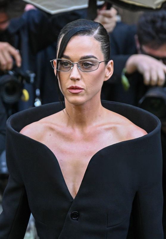Katy Perry Attends Balenciaga’s Paris Couture Show in Monochrome Whiplash Chic