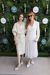 Lily Collins Attends Wimbledon Final in Sculptural Calvin Klein and Whiplash Flats