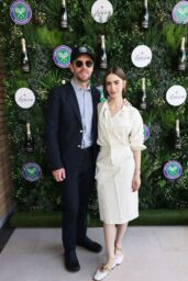 Lily Collins Attends Wimbledon Final in Sculptural Calvin Klein and Whiplash Flats