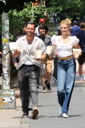 Meghann Fahy & Penn Badgley Spotted on "You Deserve Each Other" Set