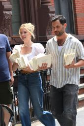 Meghann Fahy & Penn Badgley Spotted on "You Deserve Each Other" Set