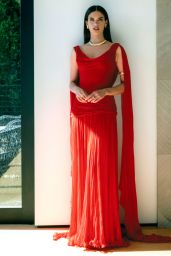 Sara Sampaio Ignites Who What Wear in Fiery Red Gown