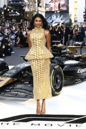 Simone Ashley Debuts Gilded Balmain at F1 London Premiere