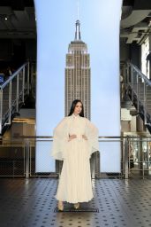 Sofia Carson Ascends Empire State in Ethereal Pleats