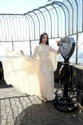 Sofia Carson Ascends Empire State in Ethereal Pleats