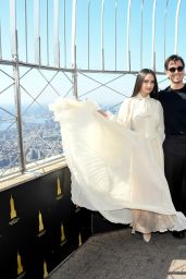 Sofia Carson Ascends Empire State in Ethereal Pleats
