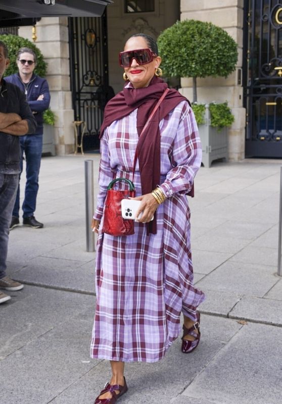 Tracee Ellis Ross Exits Ritz in Plaid Parisian Chic, July 8, 2025