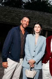 Alexandra Daddario’s Pinstripe Power Suit at Wölffer Estate