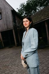 Alexandra Daddario’s Pinstripe Power Suit at Wölffer Estate