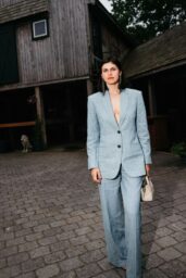 Alexandra Daddario’s Pinstripe Power Suit at Wölffer Estate