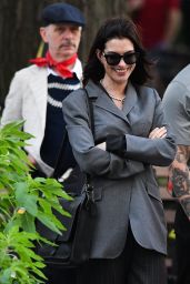 Anne Hathaway Commands Pinstripe Chic on Prada 2 Set