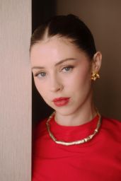 Hermione Corfield’s Ruby-Red High-Fashion Photoshoot