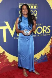 Janine Sherman Barrois debuts satin asymmetry at AAFCA TV Honors 2025