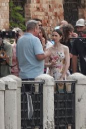 Lily Collins Films “Emily in Paris” in Floral Glam – Venice, August 23, 2025