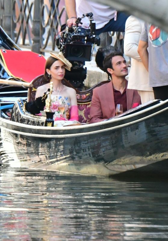 Lily Collins Films “Emily in Paris” in Floral Glam – Venice, August 23, 2025
