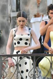 Lily Collins - Retro-Chic Filming in Venice