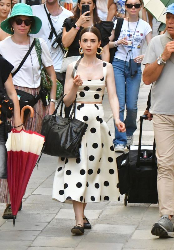 Lily Collins - Retro-Chic Filming in Venice