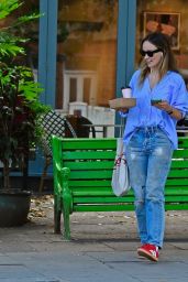 Olivia Wilde’s Effortless Pinstripe Style in North London