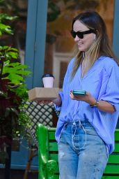 Olivia Wilde’s Effortless Pinstripe Style in North London