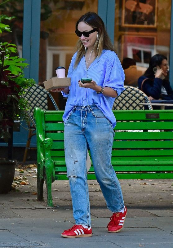 Olivia Wilde’s Effortless Pinstripe Style in North London