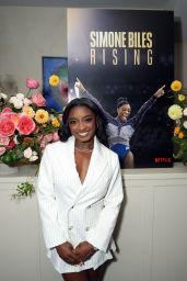 Simone Biles Debuts Pinstripe Power at Netflix Dinner
