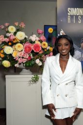 Simone Biles Debuts Pinstripe Power at Netflix Dinner